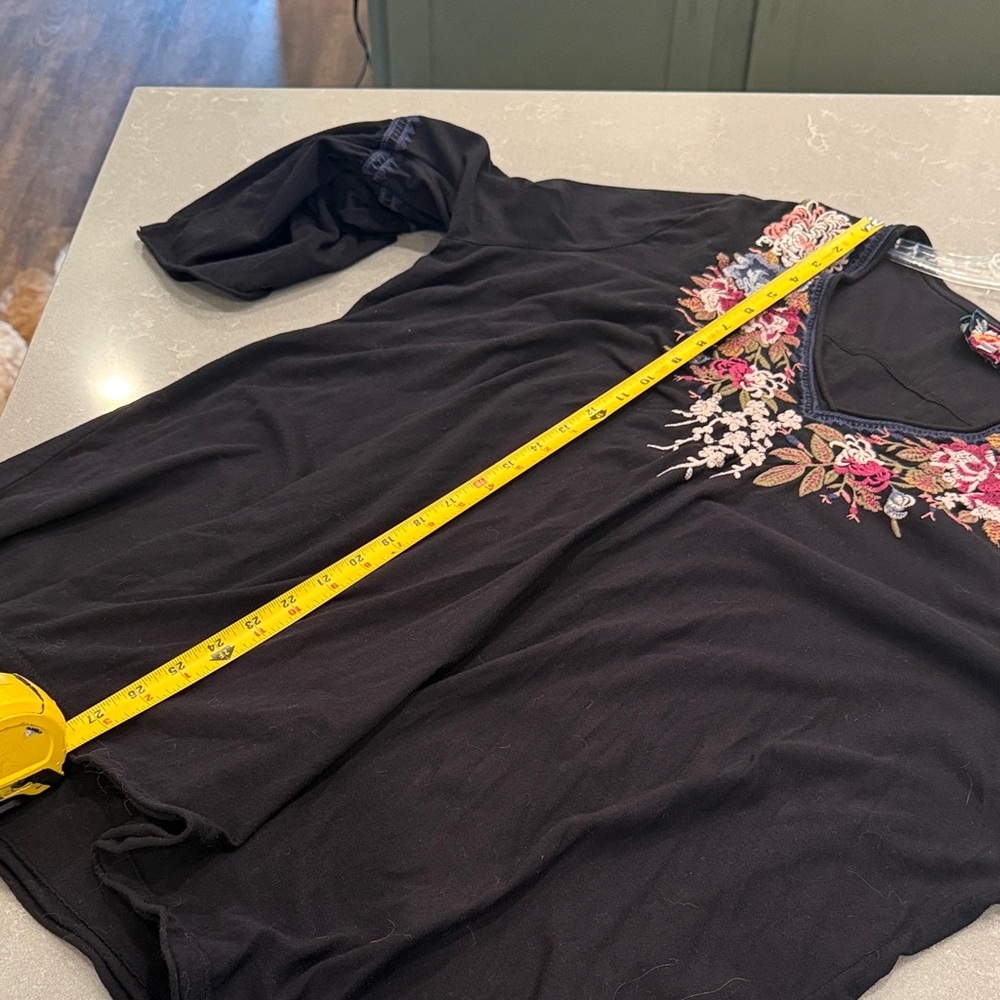 Johnny Was Black V-Neck Blouse with Pink, Blue & Gold Floral Embroidery - Picture 6 of 6